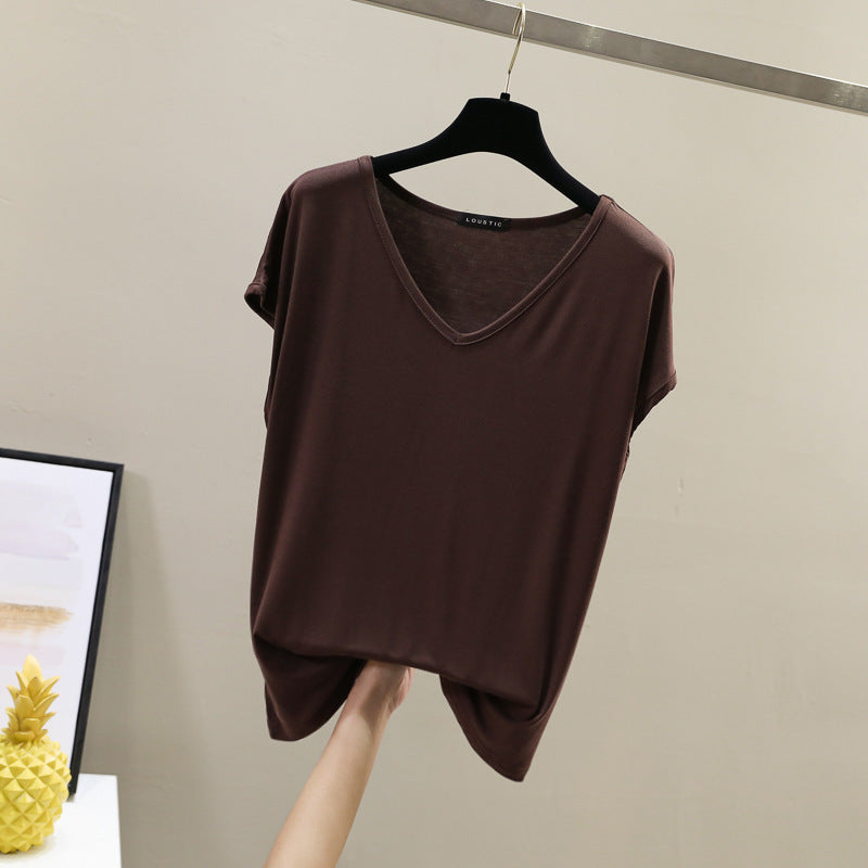 Einfarbig und V-Ausschnitt Ärmelloses lockeres Damen-T-Shirt Lässiges Bottoming Shirt Innenbekleidung Bluse