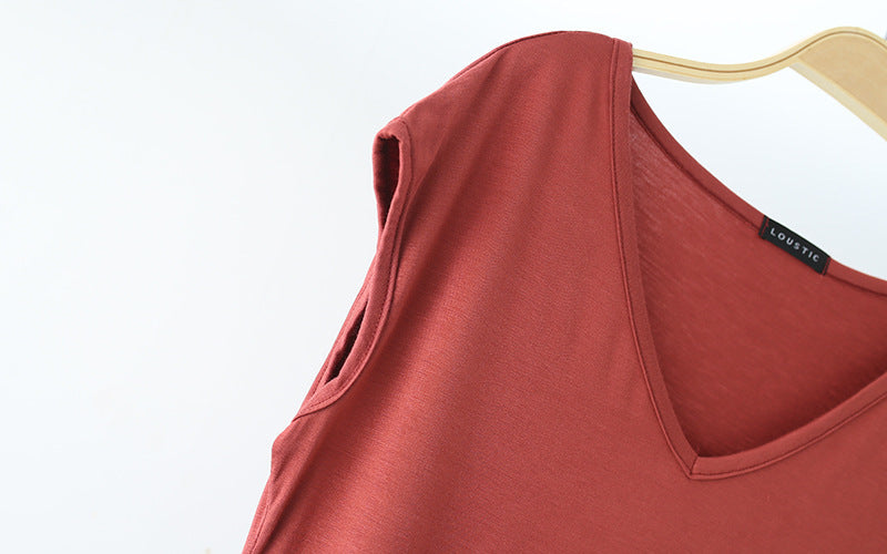 Einfarbig und V-Ausschnitt Ärmelloses lockeres Damen-T-Shirt Lässiges Bottoming Shirt Innenbekleidung Bluse