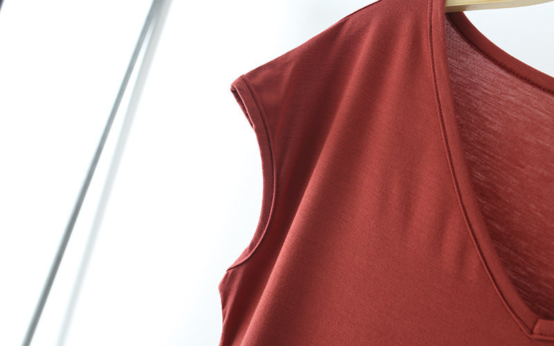Einfarbig und V-Ausschnitt Ärmelloses lockeres Damen-T-Shirt Lässiges Bottoming Shirt Innenbekleidung Bluse