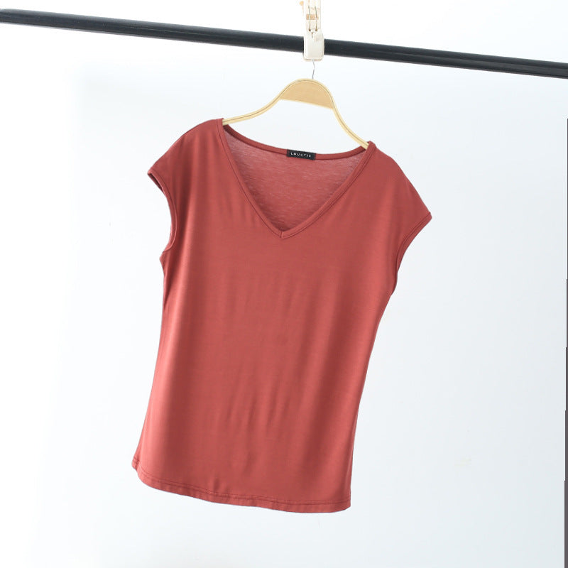 Einfarbig und V-Ausschnitt Ärmelloses lockeres Damen-T-Shirt Lässiges Bottoming Shirt Innenbekleidung Bluse