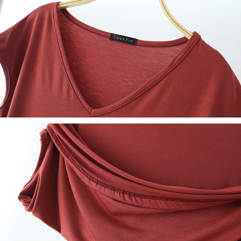 Einfarbig und V-Ausschnitt Ärmelloses lockeres Damen-T-Shirt Lässiges Bottoming Shirt Innenbekleidung Bluse