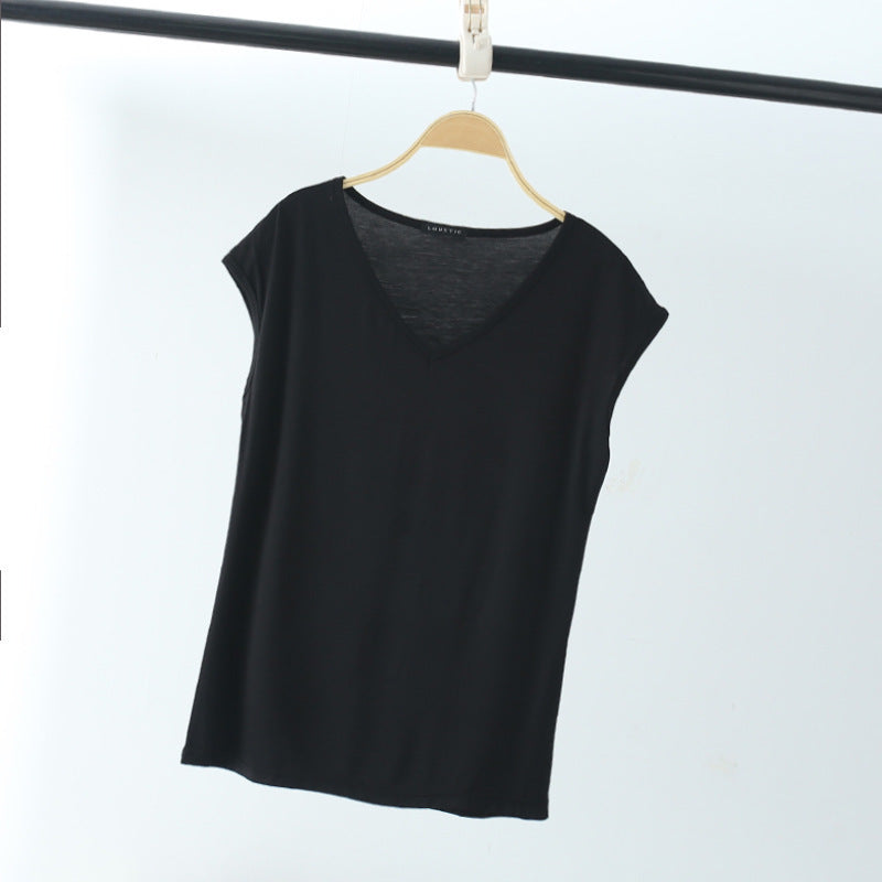 Einfarbig und V-Ausschnitt Ärmelloses lockeres Damen-T-Shirt Lässiges Bottoming Shirt Innenbekleidung Bluse