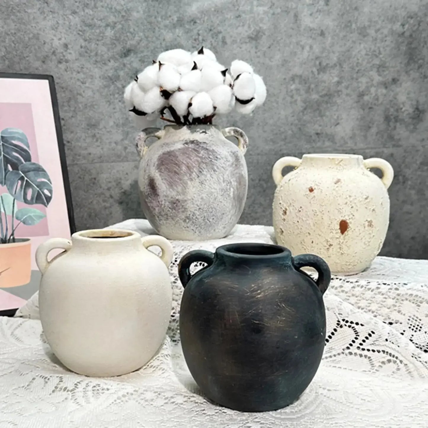 Ceramic Vase Retro Wabi Sabi Pottery Handmade Distressed Flower Vase Plant Container for Entryway Dining Room Bookshelf Rustic - Confia