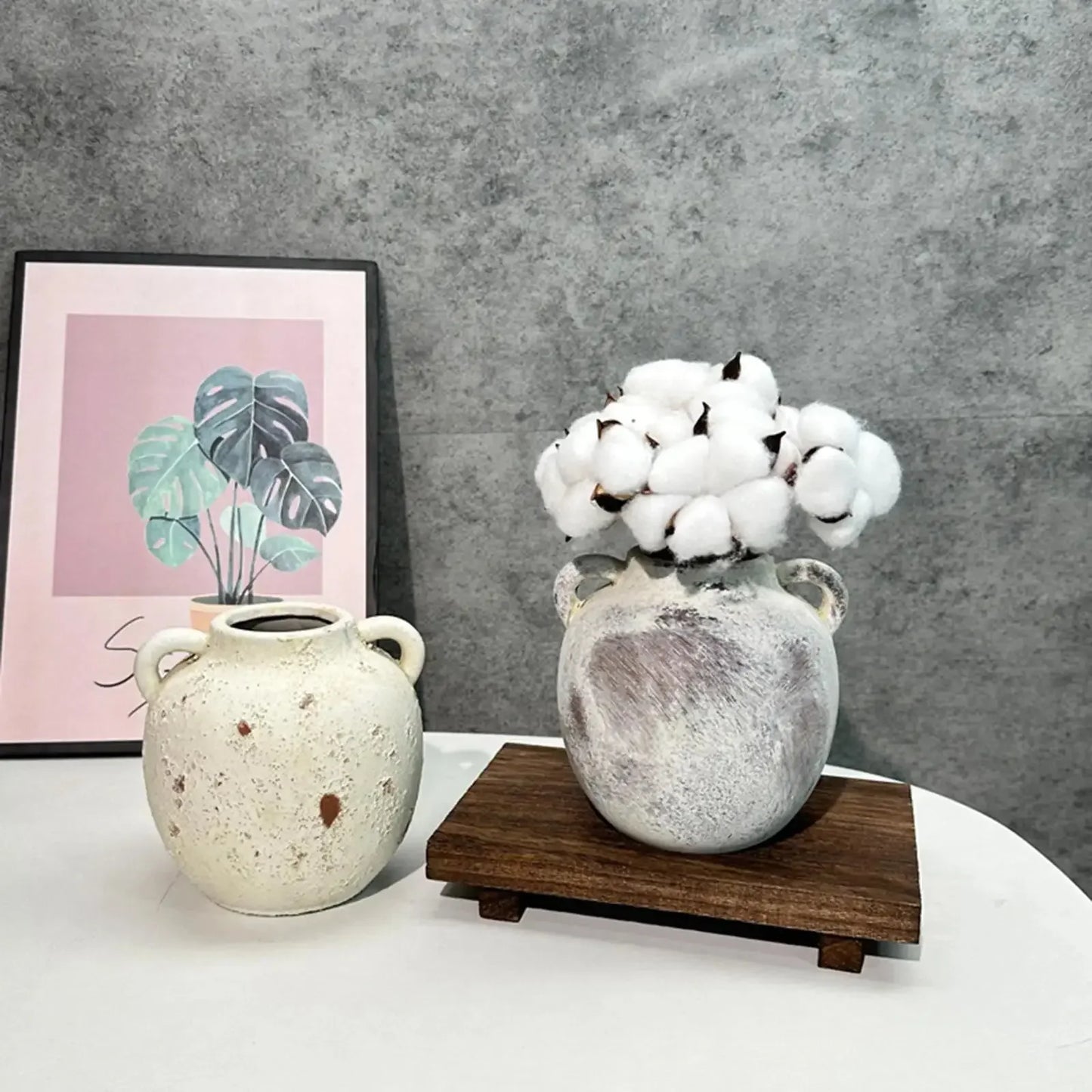 Ceramic Vase Retro Wabi Sabi Pottery Handmade Distressed Flower Vase Plant Container for Entryway Dining Room Bookshelf Rustic - Confia