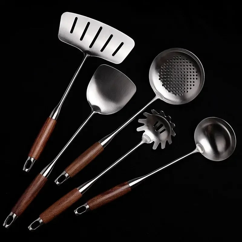 Kitchen Cooking Utensils, Turner/ Soup Ladle/ Slotted Turner/ Slotted Spoon/ Pasta Server, 304 Staniless Steel - Confia