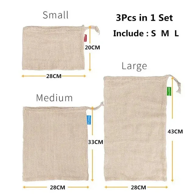 Reusable Cotton Mesh Produce Bags for Vegetable Fruit Food Kitchen Washable Grid Storage Bag Eco String bag Kitchen Organizer Confia