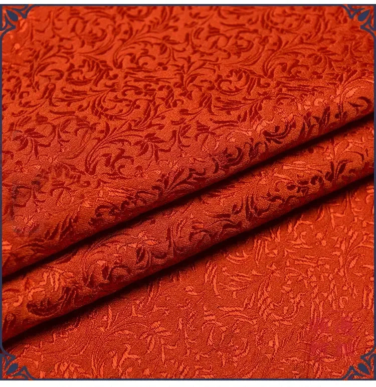 Red floral style damask silk satin brocade jacquard fabric costume upholstery furniture curtain clothing material - Confia