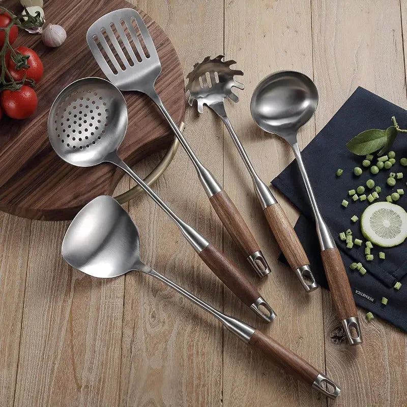 Kitchen Cooking Utensils, Turner/ Soup Ladle/ Slotted Turner/ Slotted Spoon/ Pasta Server, 304 Staniless Steel - Confia