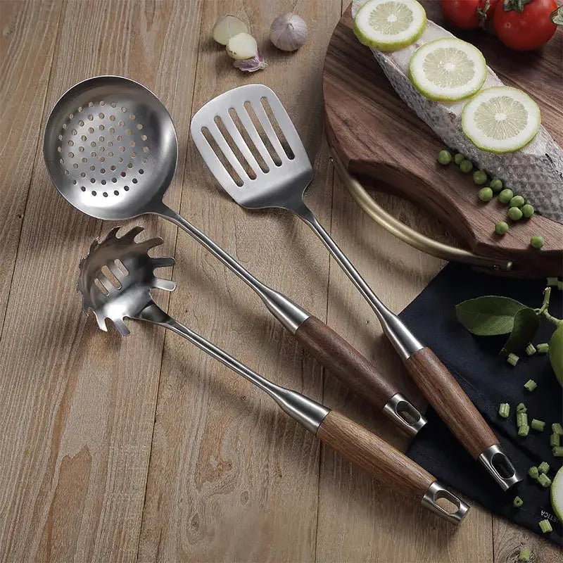 Kitchen Cooking Utensils, Turner/ Soup Ladle/ Slotted Turner/ Slotted Spoon/ Pasta Server, 304 Staniless Steel - Confia