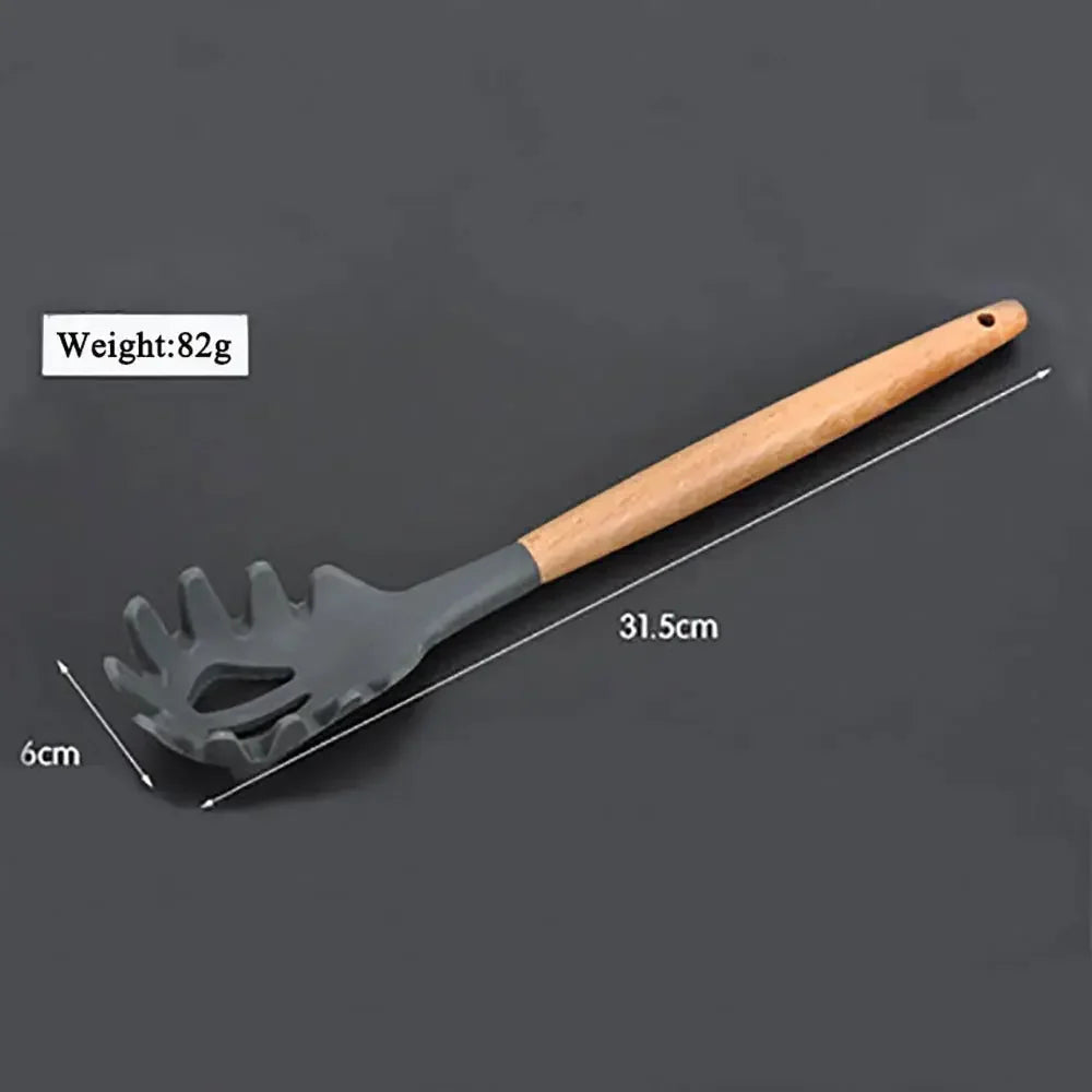 Silicone world Cooking Kitchenware Tool Silicone Utensils With Wooden Multifunction Handle Non-Stick Spatula Spoon Brush - Confia