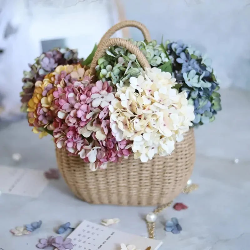 Artificial Flowers Silk Hydrangea Vase for Home Decoration Accessories Wedding Decorative Fake Plants Christmas Garland Material - Confia