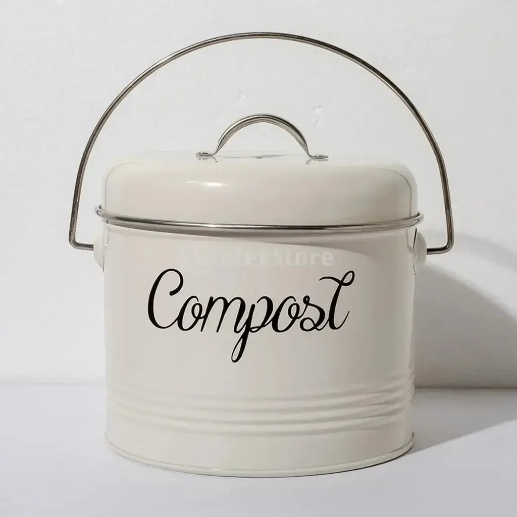 Small Indoor Kitchen Compost Bin | Odorless Composting Bin with Carbon Filters | Countertop Compost Bucket with Lid | Metal Kitchen Composter with Plastic Bucket Liner for Food & Waste Recycling - Confia - reusablefoodstoragebags confia