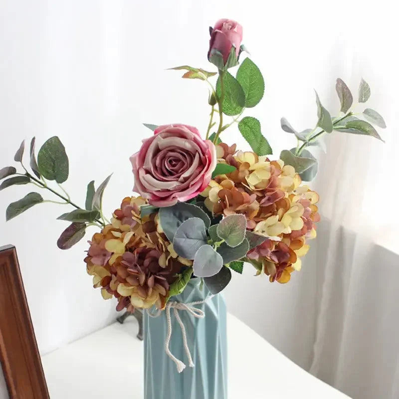 Artificial Flowers Silk Hydrangea Vase for Home Decoration Accessories Wedding Decorative Fake Plants Christmas Garland Material - Confia
