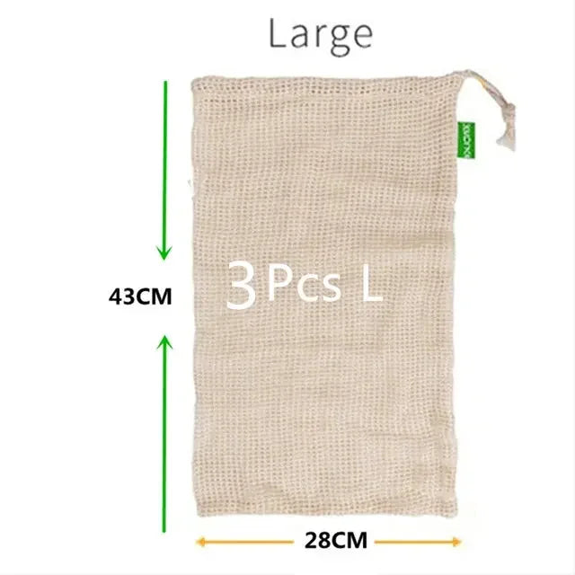 Reusable Cotton Mesh Produce Bags for Vegetable Fruit Food Kitchen Washable Grid Storage Bag Eco String bag Kitchen Organizer Confia