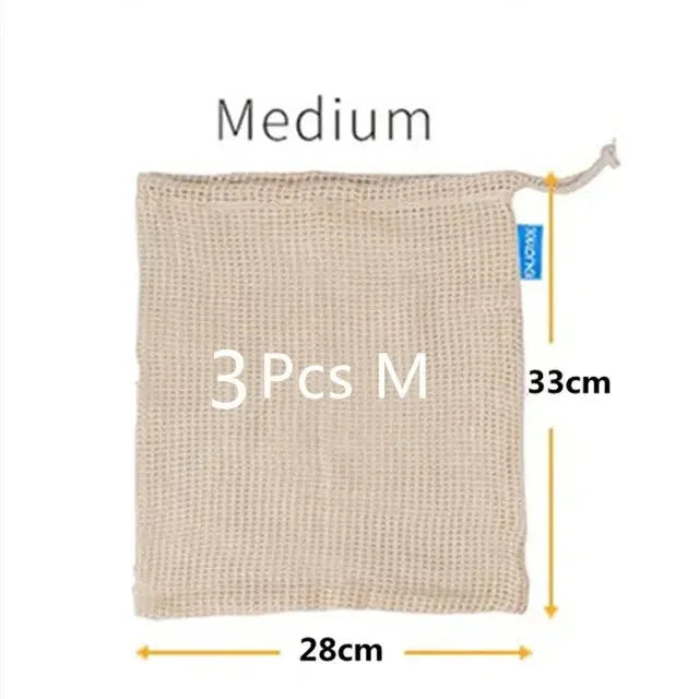 Reusable Cotton Mesh Produce Bags for Vegetable Fruit Food Kitchen Washable Grid Storage Bag Eco String bag Kitchen Organizer Confia