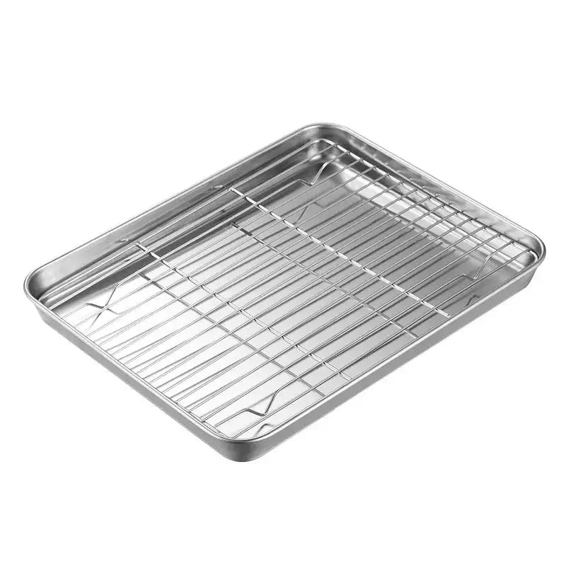 BBQ Bakeware for Baking Cooking Sheet & Rack Set, Stainless Steel Cookies Sheet Large Oven Pan Tray Cooling Grid Rack for Bread Meats, Non Stick Rectangular Deep Dish Oven - Confia