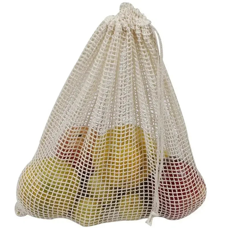 Reusable Cotton Mesh Produce Bags for Vegetable Fruit Food Kitchen Washable Grid Storage Bag Eco String bag Kitchen Organizer Confia