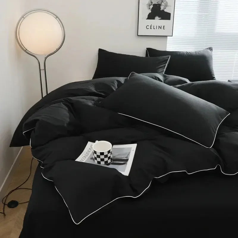 Plain Solid Black Double bedsheet Made with Pure Microfiber Single Color Bedsheet for Double Bed with 2 Pillow Cover Single/Queen/King Bed Cover Full Set Plain Bedding - Confia - reusablefoodstoragebags confia
