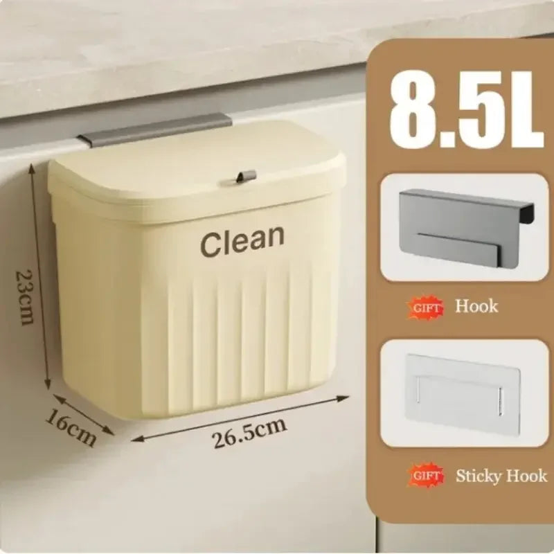 Hanging Trash Can with Lid Wall Mounted Hanging Garbage Can for Cabinet Under Sink Waste Garbage Compost Bin 8.5/12L - Confia - reusablefoodstoragebags confia