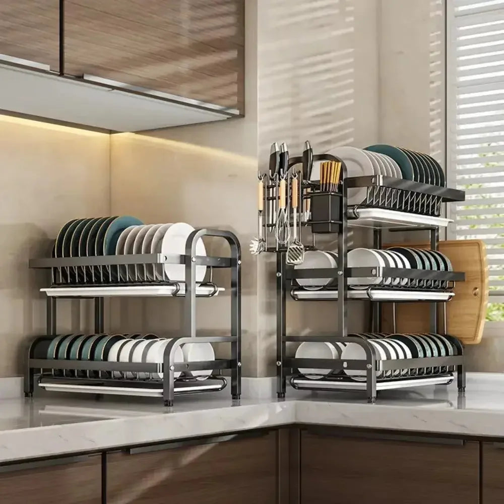 Simple Trending Dish Rack for Kitchen Counter, large Capacity Dish Rack with Utensil Holder, Cutting Board Holder, Drain Board Tray for Kitchen Counter Storage - Confia - reusablefoodstoragebags confia