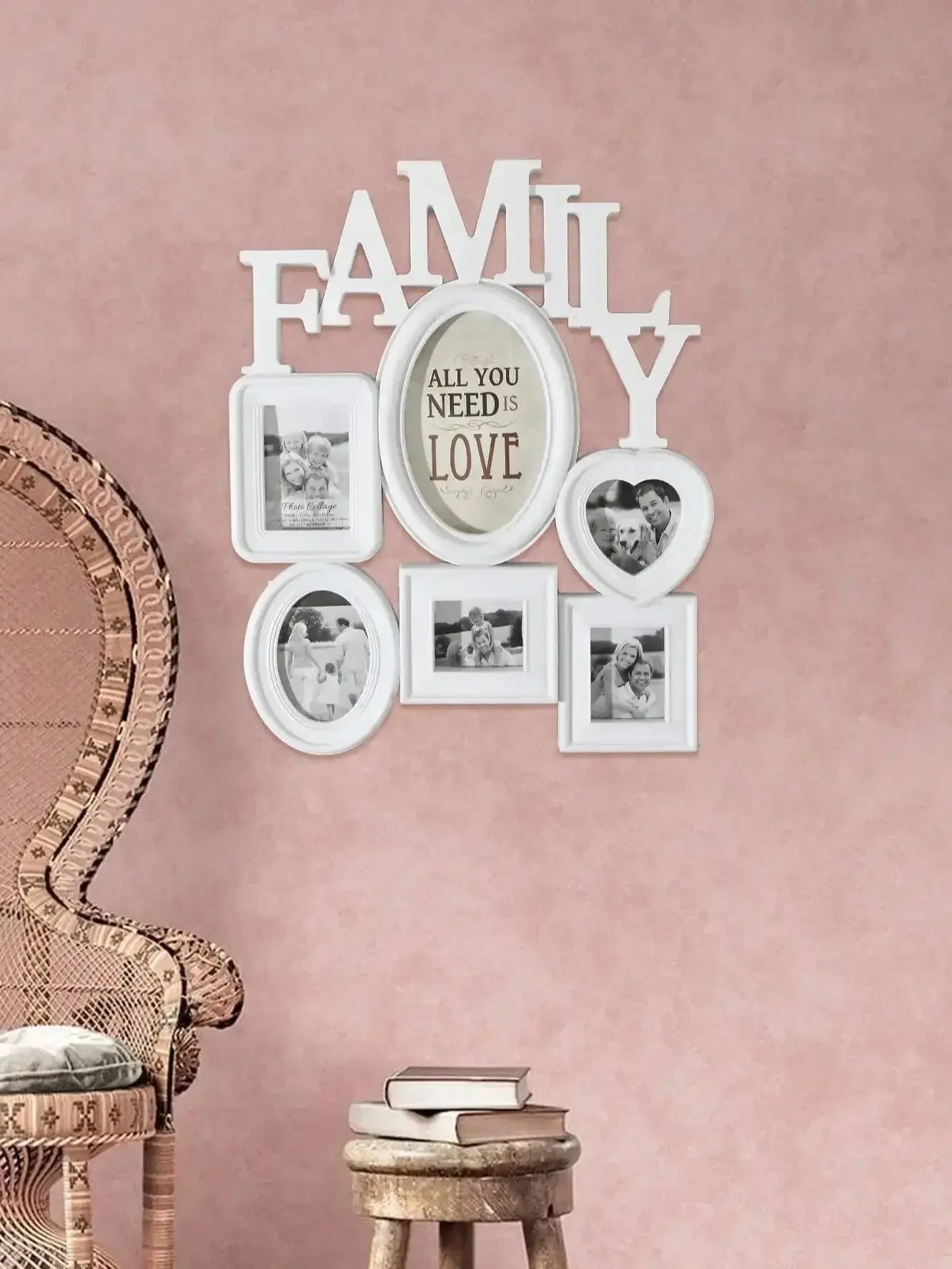 1pc Family Photo Frame Combination Wall Hanging Photo Wall, Wooden Multiple Images Collage Photo Frame For Wall Decor - Confia