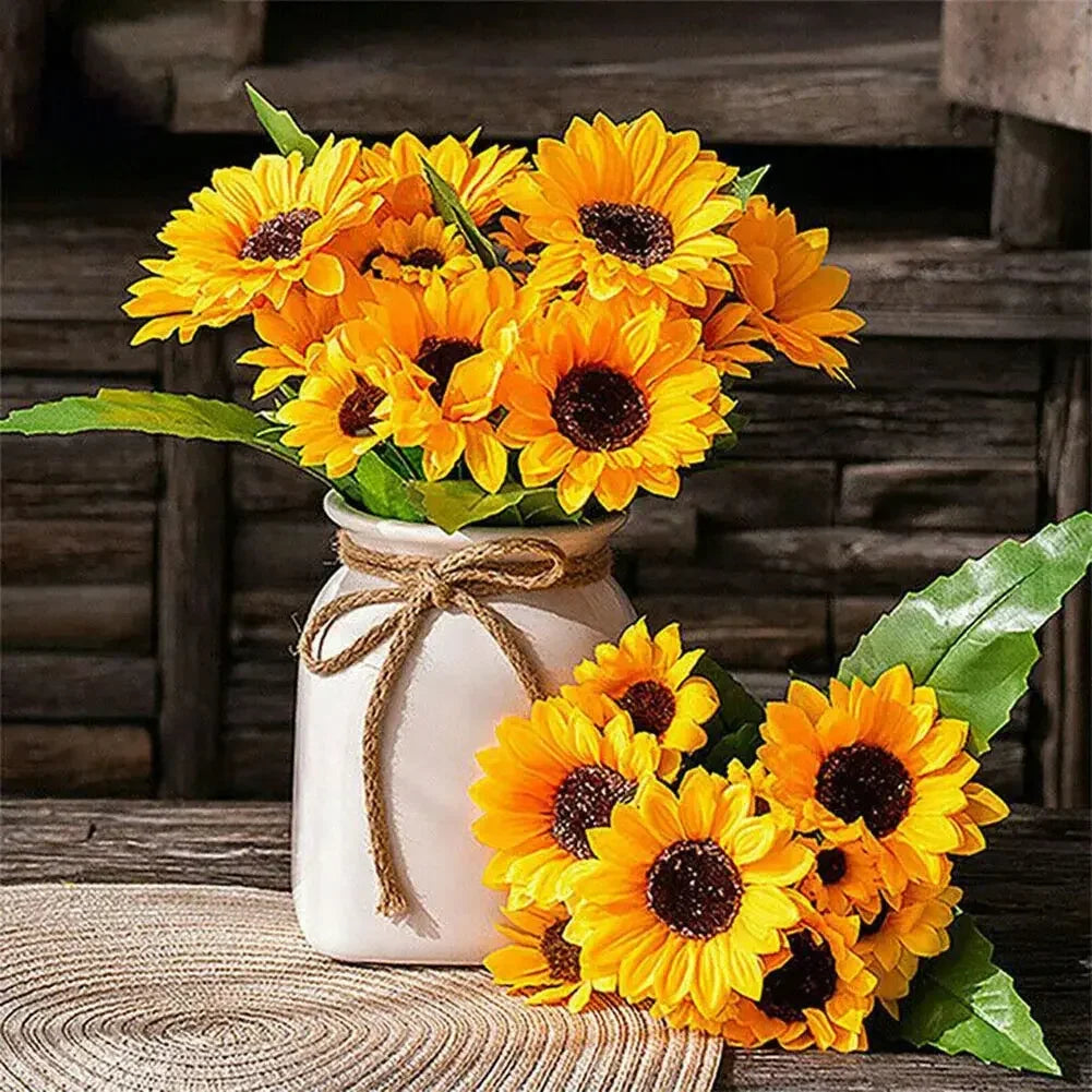1 Bunch 7 Heads Artificial Sunflowers 29cm Shrubs Fake Flower Bouquet For Garden Bookstore Wedding Cafe Store Party Decor - Confia
