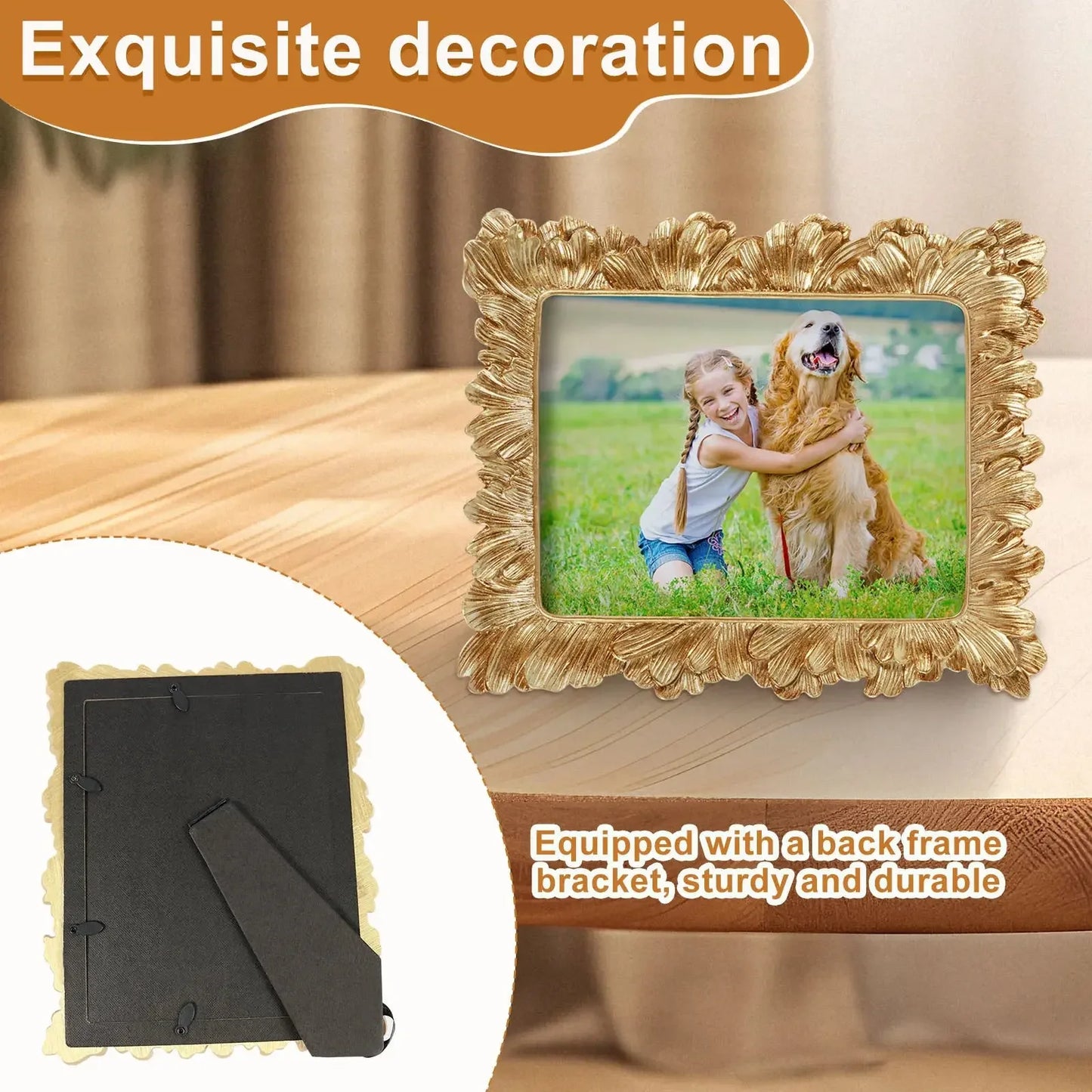 Picture Frame Antique Leaf Embossment Photo Frame with Protection Glass Vintage Decorative Frames Perfect for Home Decor, Unique Gift Idea, Durable, Birthday, Wedding, Return Gift - Confia