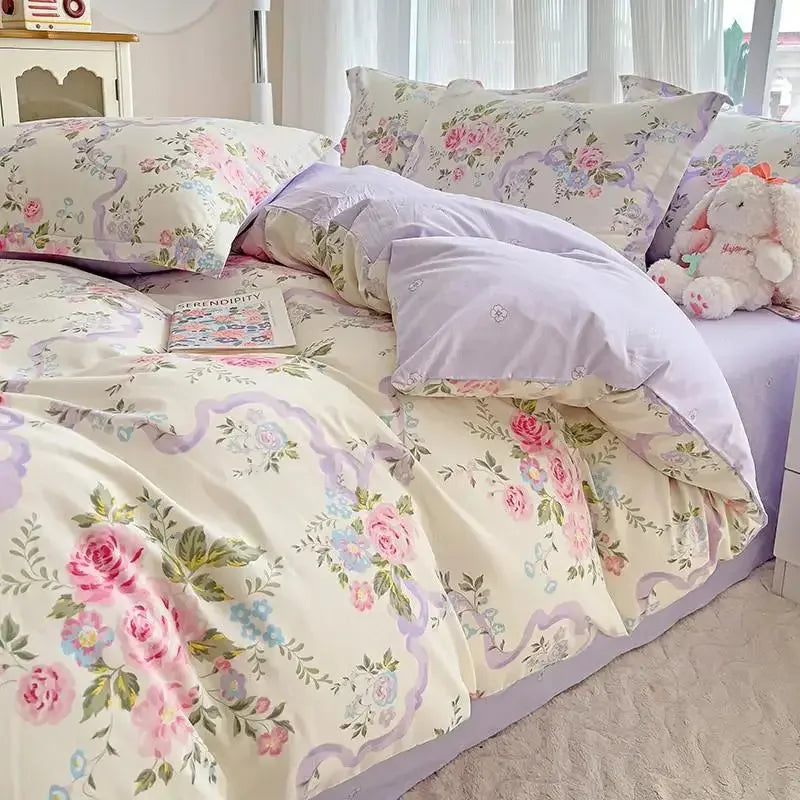 Comforter Botanical Flowers Garden Ultra Soft & Breathable 100% Nature Cotton Bedding Sets With Flat/Fitted Sheet 2 Pillowcases - Confia - reusablefoodstoragebags confia