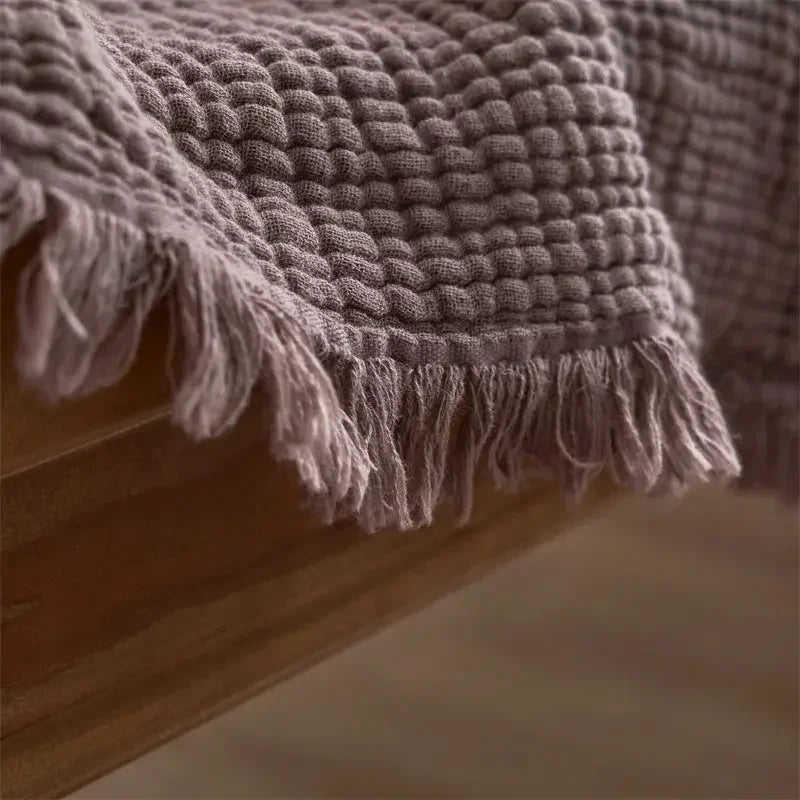 Maillard Cotton Blankets Four Layers Of Gauze Sofa Cover Blanket With Tassel AB Side - Confia - reusablefoodstoragebags confia