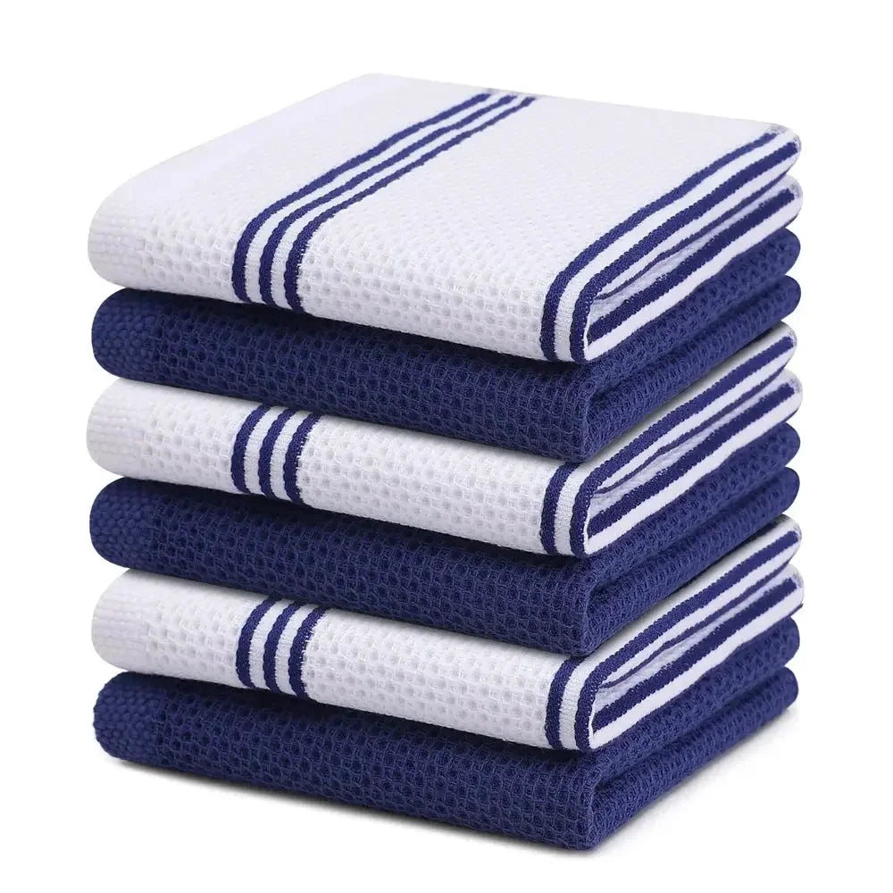 Kitinjoy 4/6pcs Cotton Towel For Kitchen Waffle Weave Stripe Kitchen Towel Absorbent Dishcloth Soft Drying Home Cleaning Cloths - Confia - reusablefoodstoragebags confia