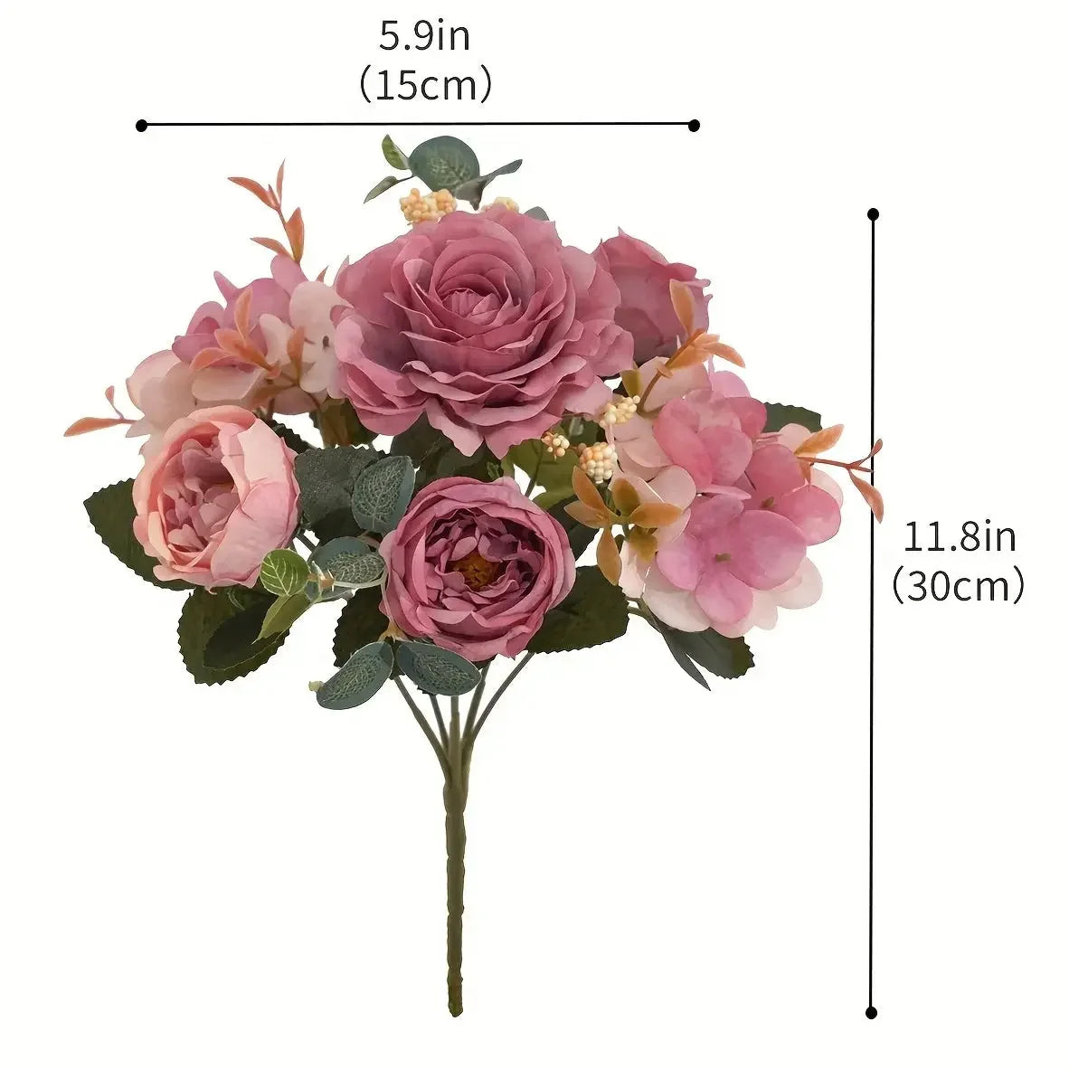 Artificial Flowers with Hydrangea Silk Fake Flowers 1 Bouquets for Home Wedding Decoration Table Centerpiece, Faux Peonies Flow - Confia