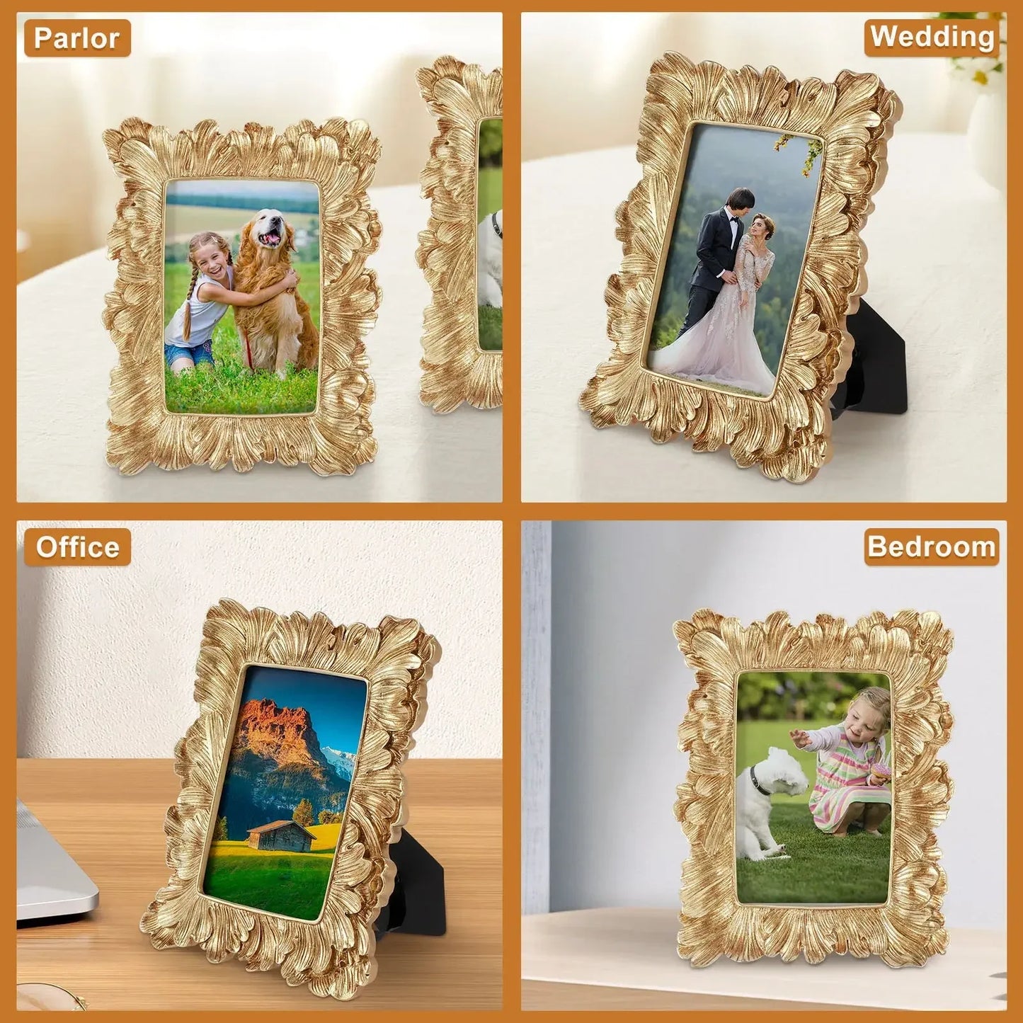 Picture Frame Antique Leaf Embossment Photo Frame with Protection Glass Vintage Decorative Frames Perfect for Home Decor, Unique Gift Idea, Durable, Birthday, Wedding, Return Gift - Confia