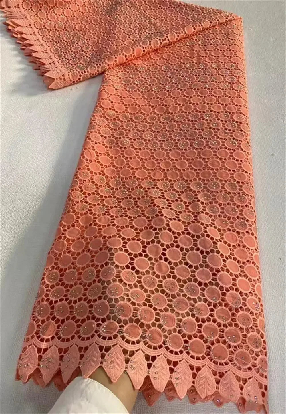 African Carbon Fiber Lace Fabric, Cotton Fabrics Materials For Embroidery, Rhinestone, Nigerian Lace Fabric ,5 Yards - Confia