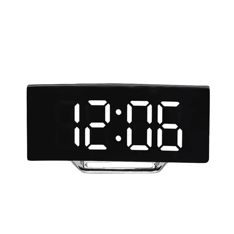 Alarm Clock Digital LED with Modern Curved Design, USB power supply, Bedside Clock with Temperature and Humidity Display ideal for Bedrooms, Kids - Confia