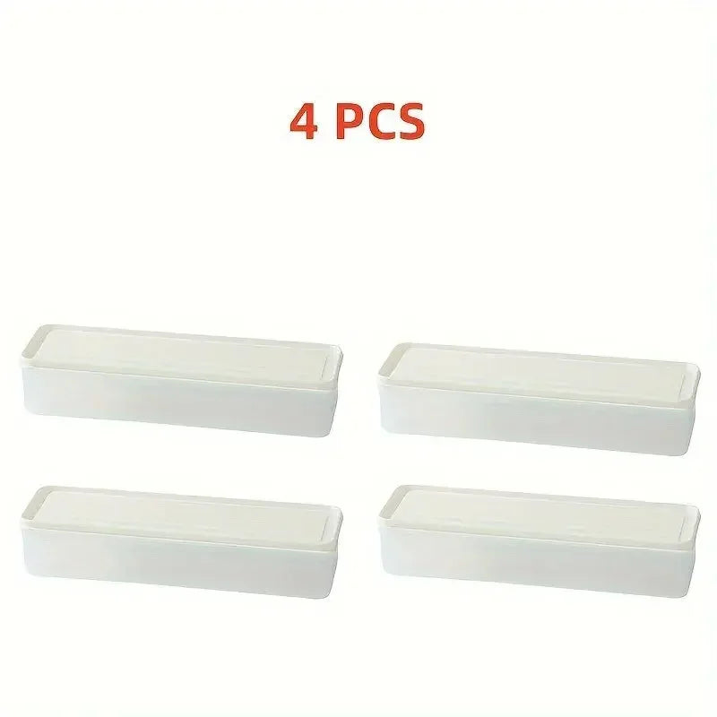 4 Pcs Long Rectangular Food Storage Containers, Plastic Reusable Refrigerator Organizer Boxes Kitchen Accessories - Confia - reusablefoodstoragebags confia