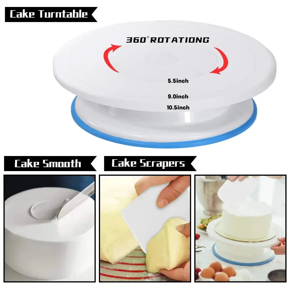 137PCS Cake Decorating Tools Kit Pastry Turntable Kit Piping Nozzle Piping Bag Set Rotating Stand Baking Tools Accessories Bak - Confia