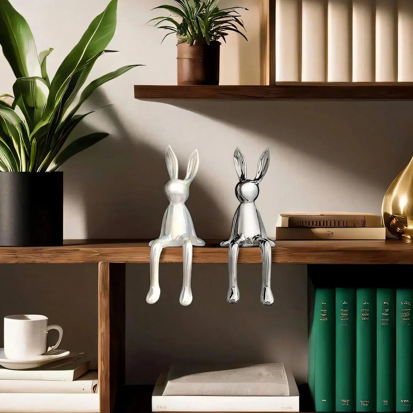 Rabbit decorations sculptures ornaments creative art fashion ceramic materials electroplating technology bedroom living room foyer - Confia