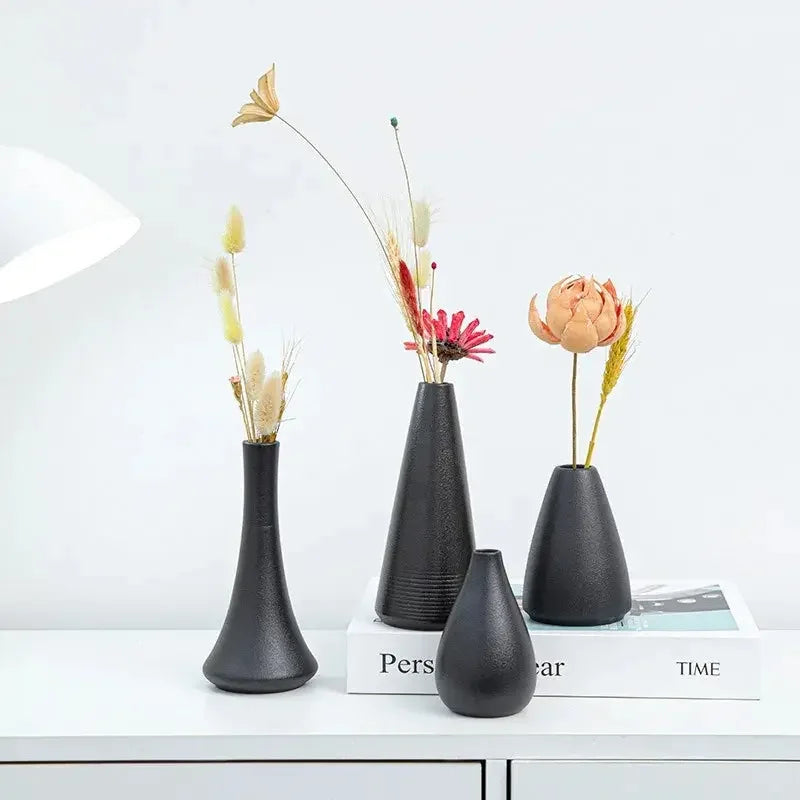 Handcrafted Black Ceramic Vase - Modern Minimalist Decor for Living Room, Bedroom, Bookshelf | Perfect for Weddings & Gifts - Confia