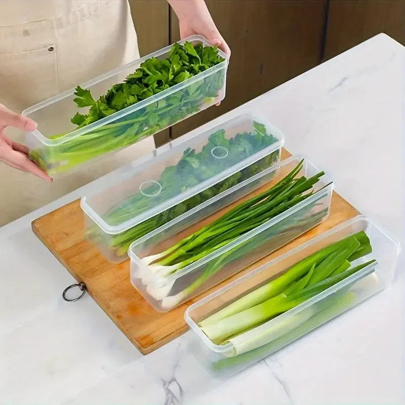 4 Pcs Long Rectangular Food Storage Containers, Plastic Reusable Refrigerator Organizer Boxes Kitchen Accessories - Confia - reusablefoodstoragebags confia