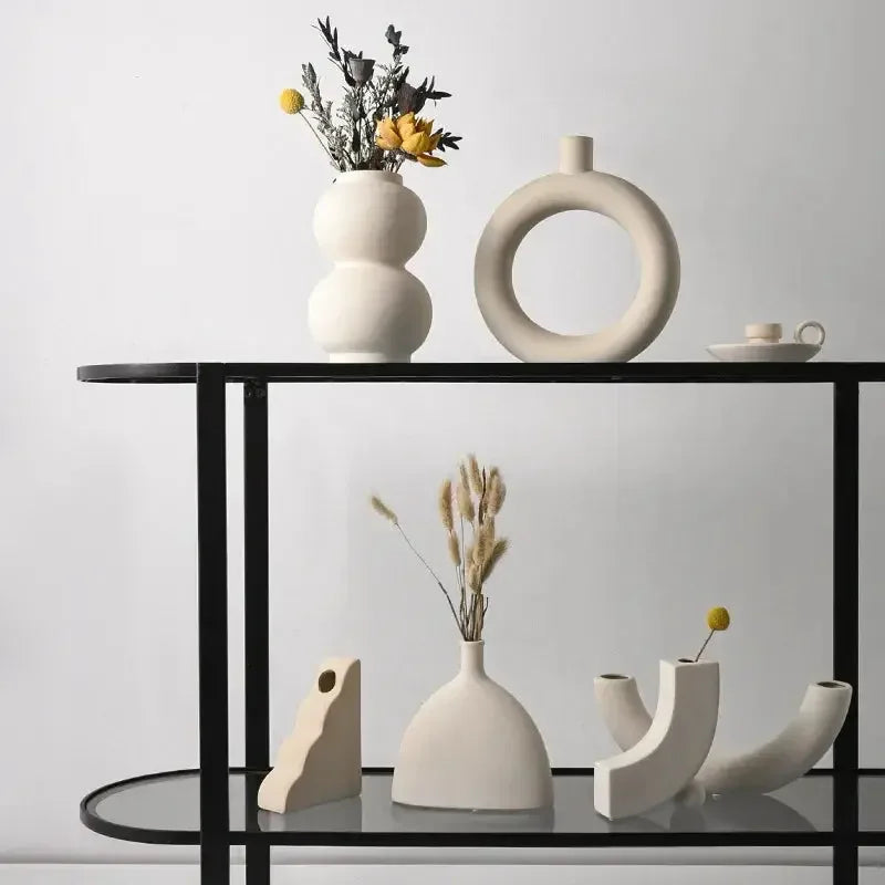 Modern Simple Ceramic Art Vase Dried Flowers Flower Arrangement Ornaments Living Room TV Cabinet Bedroom Desktop Home Decoration - Confia