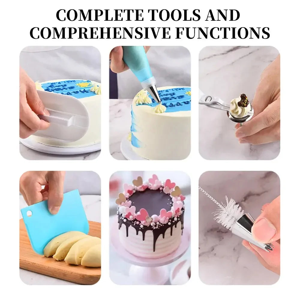 137PCS Cake Decorating Tools Kit Pastry Turntable Kit Piping Nozzle Piping Bag Set Rotating Stand Baking Tools Accessories Bak - Confia