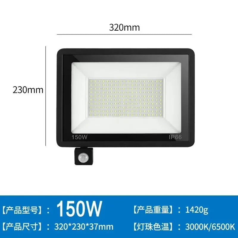 LED Floodlights 100W 50W 30W 20W 10W PIR Motion Sensor IP66 Waterproof LED 220V Hanging Exterior Outdoor Wall Lamp Spotlight - Confia