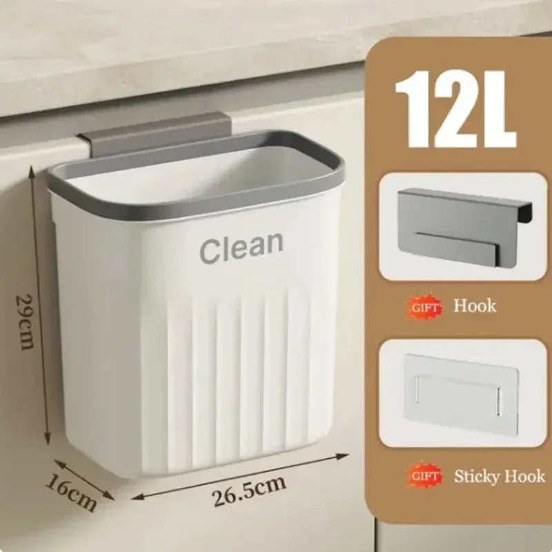 Hanging Trash Can with Lid Wall Mounted Hanging Garbage Can for Cabinet Under Sink Waste Garbage Compost Bin 8.5/12L - Confia - reusablefoodstoragebags confia