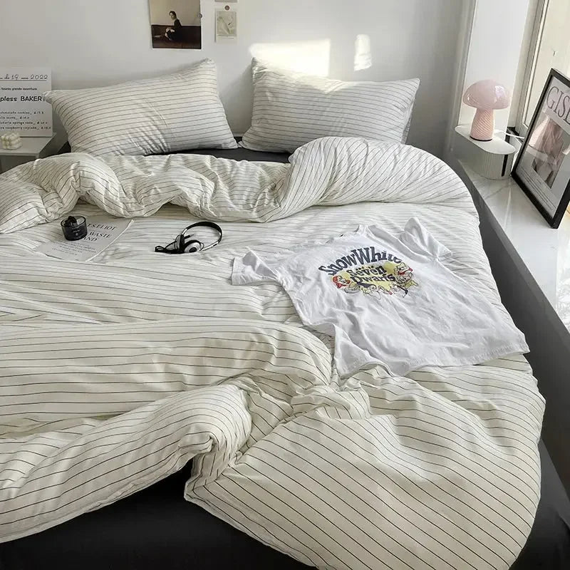 Microfiber Solid Satin Stripe Cotton AC Comforter Set King Size Double Bed with 1 Flat Bedsheet Linen Duvet Cover Set - Confia - reusablefoodstoragebags confia