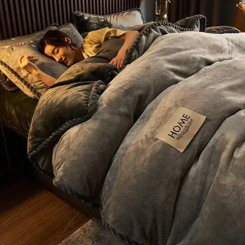 Winter Velvet Duvet Cover Without Pillowcases 1PC Thicken Warm Plush King Quilt Cover Suit Double Queen Bed Comforter Cover - Confia - reusablefoodstoragebags confia