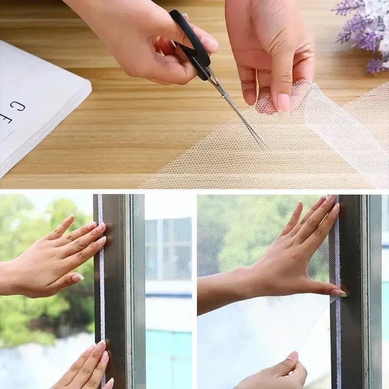 Anti Fly Mosquito Net DIY Self-Adhesive Fly Mosquito Window Net Easy Install Polyester Mesh Insect Screen for Windows & Doors, Strong Adhesive Velcro, Washable & Reusable Bug Screen - Confia - reusablefoodstoragebags confia