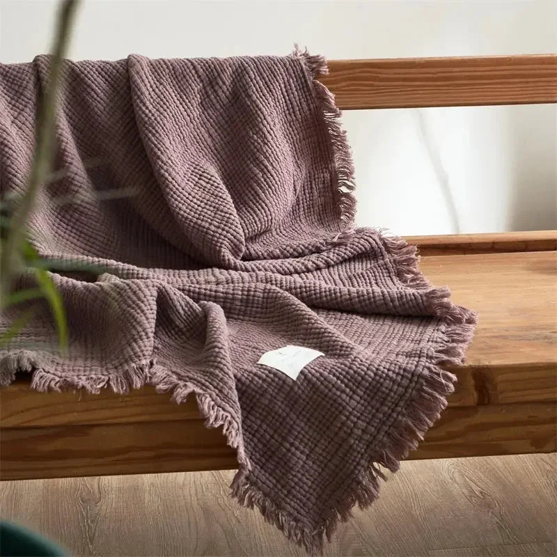 Maillard Cotton Blankets Four Layers Of Gauze Sofa Cover Blanket With Tassel AB Side - Confia - reusablefoodstoragebags confia