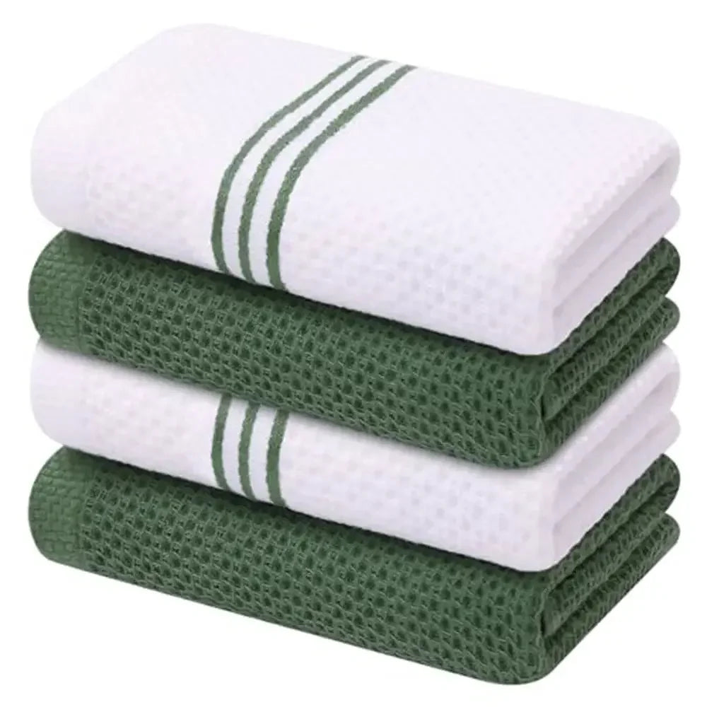 Kitinjoy 4/6pcs Cotton Towel For Kitchen Waffle Weave Stripe Kitchen Towel Absorbent Dishcloth Soft Drying Home Cleaning Cloths - Confia - reusablefoodstoragebags confia