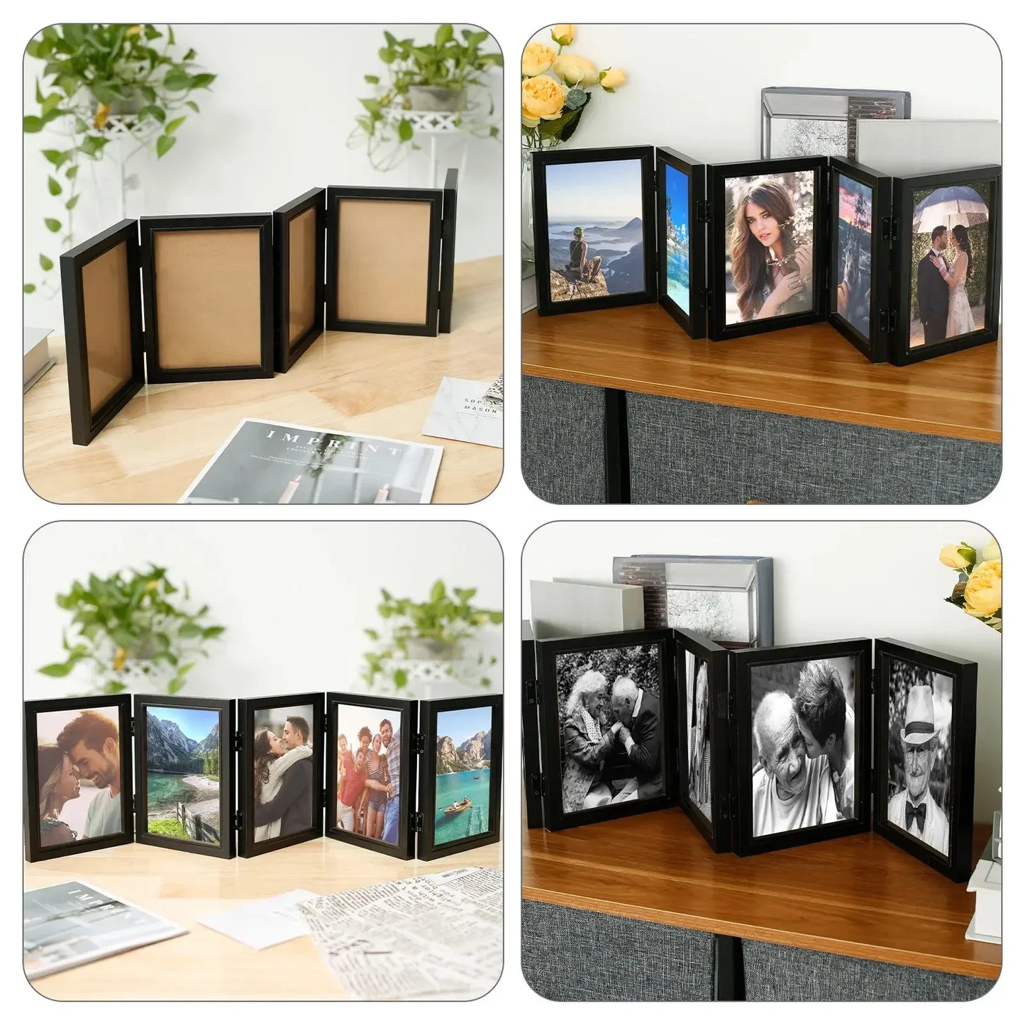Hinged Picture Frame with Glass 5 Photos Folding Photo Frame 180° Foldable Desk Picture Frame Dustproof Folding Hinged Picture - Confia