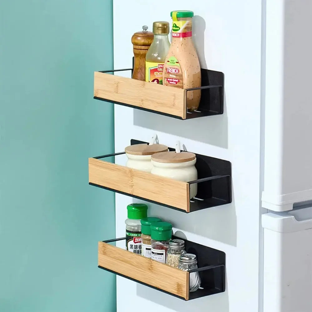 4 Pack Magnetic Spice Storage Rack Organizer for Refrigerator and Oven, Wood Fridge Organizers and Storage - Confia - reusablefoodstoragebags confia